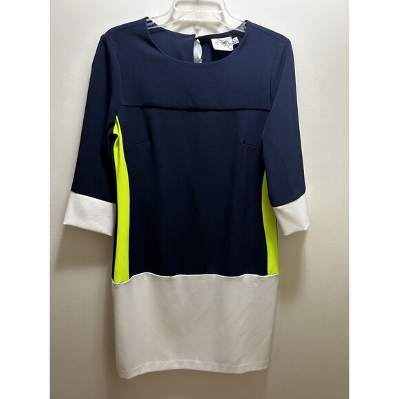 J Taylor Colorblock 3/4 Sleeve Dress Women’s Size 10 Career Office Navy Blue - Picture 1 of 6